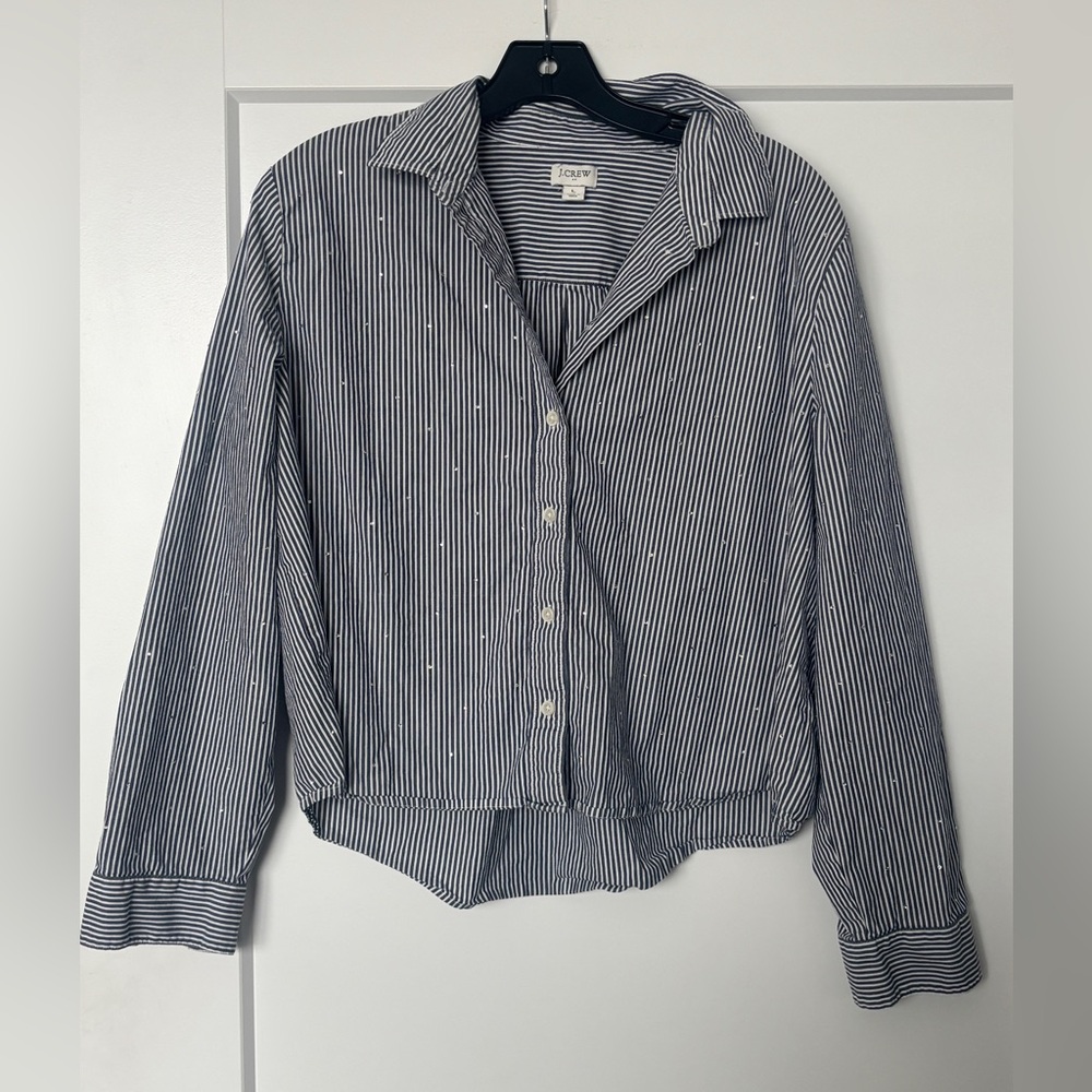 J.Crew Factory striped button down with rhinestone details size LG